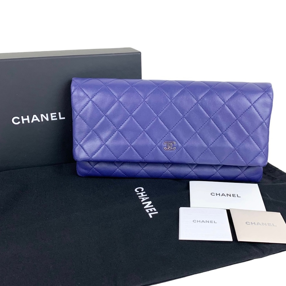 CHANEL Matelasse CC Lambskin Purple Clutch Bag